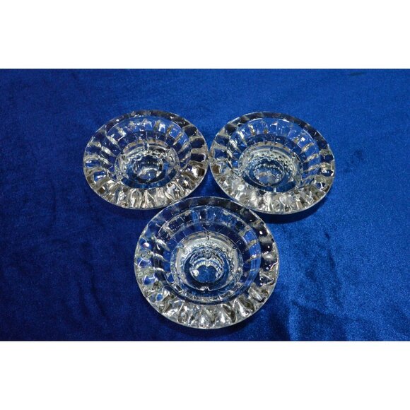 Vintage Indonesia Candlestick Holder Set of 3 Clear Glass Crystal Candle Holders - Picture 3 of 9